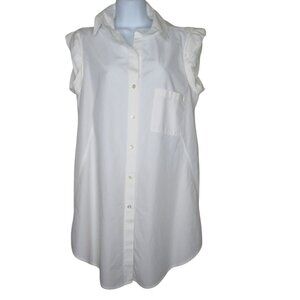 Vintage DKNY Cap Sleeve Tunic Button-Up Blouse White Cotton Womens US 8/GB 10/IT